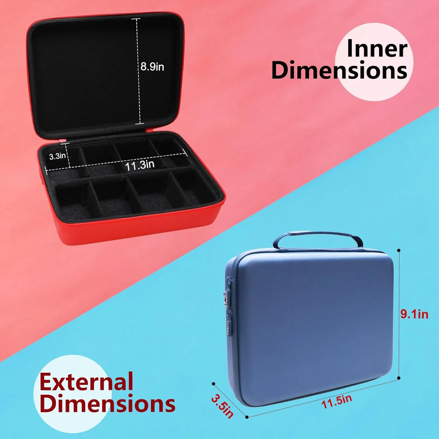 L LTGEM Card Game Case Compatible with Cards Against Humanity/Magic the Gathering/UNO/Pokemen/Baseball/Football Cards 2500 , Trading Card Storage Box with 6 Dividers and Shoulder Strap, Blue