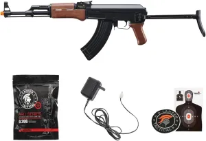 Lancer Tactical AK47 AEG Airsoft Rifle with Folding Stock Gen 1 LT-728- Full Metal, High FPS, Battery and Charger Included (Black/Faux Wood) - 600 Round