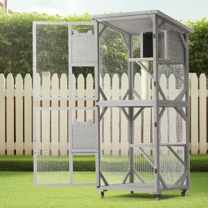 Large Cat House Outdoor Catio Cat Enclosures on Wheels,70.9" Kitty House with Upgraded Resting Box Waterproof Roof