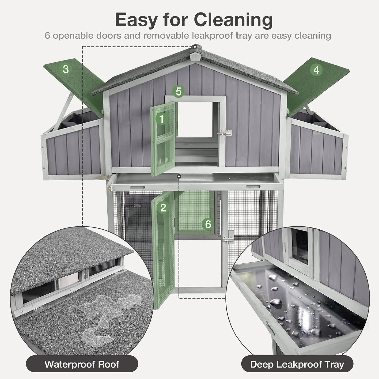 Large Chicken Coop - Unique Folding Design for Easy to Set Up - Chicken House for Outdoor with Two Nesting Box, Leakproof Pull-on Tray, and UV-Resistant Roof Panel