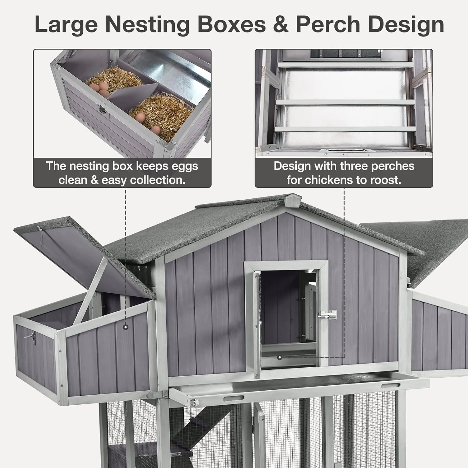 Large Chicken Coop - Unique Folding Design for Easy to Set Up - Chicken House for Outdoor with Two Nesting Box, Leakproof Pull-on Tray, and UV-Resistant Roof Panel