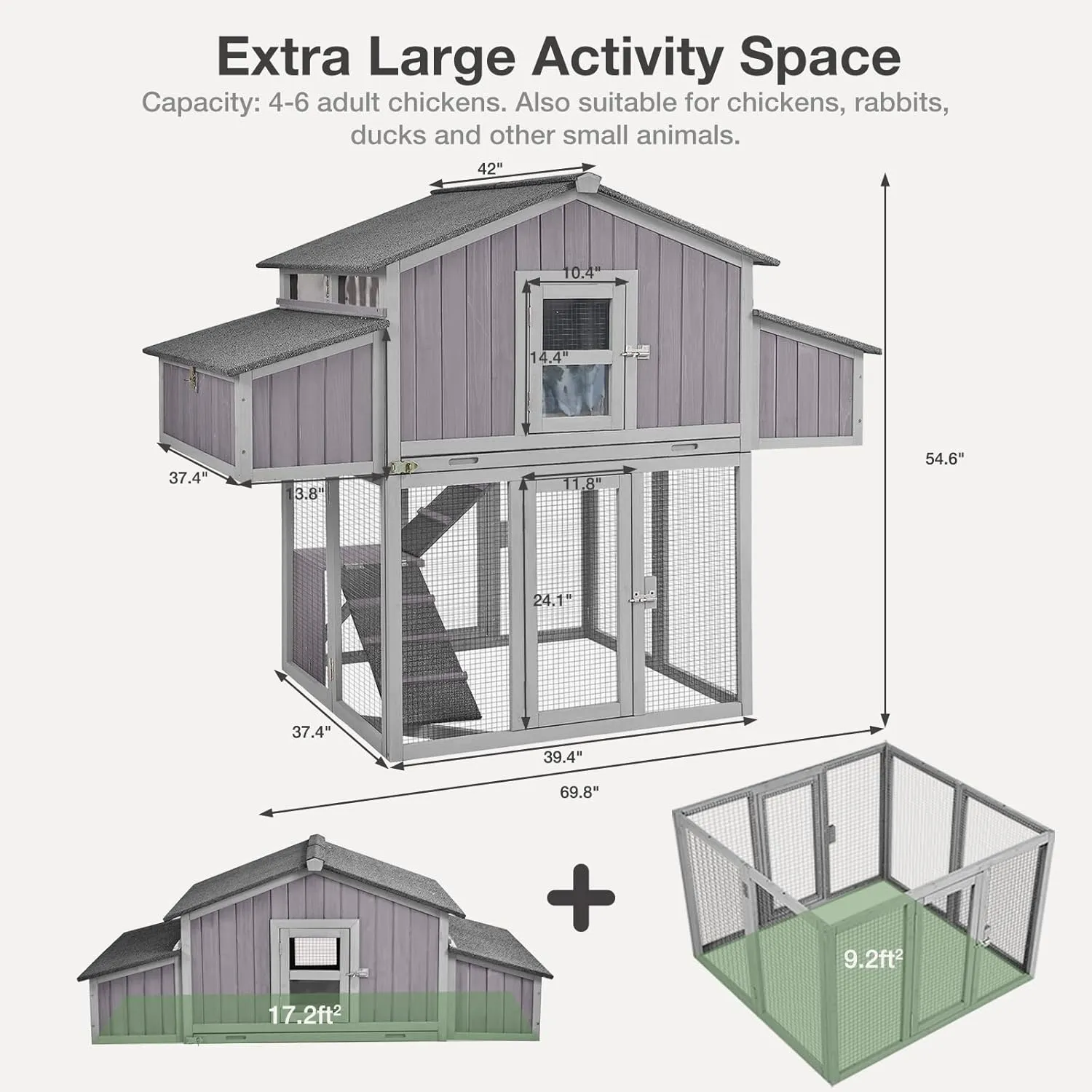 Large Chicken Coop - Unique Folding Design for Easy to Set Up - Chicken House for Outdoor with Two Nesting Box, Leakproof Pull-on Tray, and UV-Resistant Roof Panel