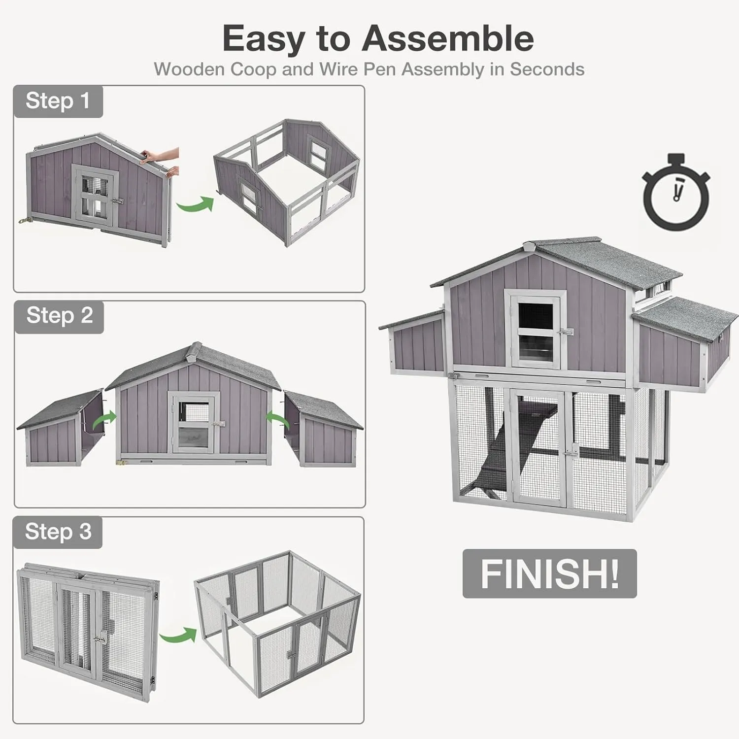 Large Chicken Coop - Unique Folding Design for Easy to Set Up - Chicken House for Outdoor with Two Nesting Box, Leakproof Pull-on Tray, and UV-Resistant Roof Panel