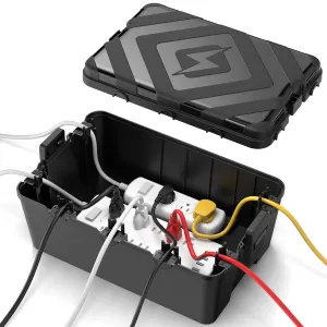 Large Outdoor Electrical Box (12.5x8.5x5 Inch), IP54 Waterproof Extension Cord Cover, Weatherproof Connection Box w/7 Cable Entry, Protect Outlet,Plug,Timer,Power Strip,Holiday Lights, Black