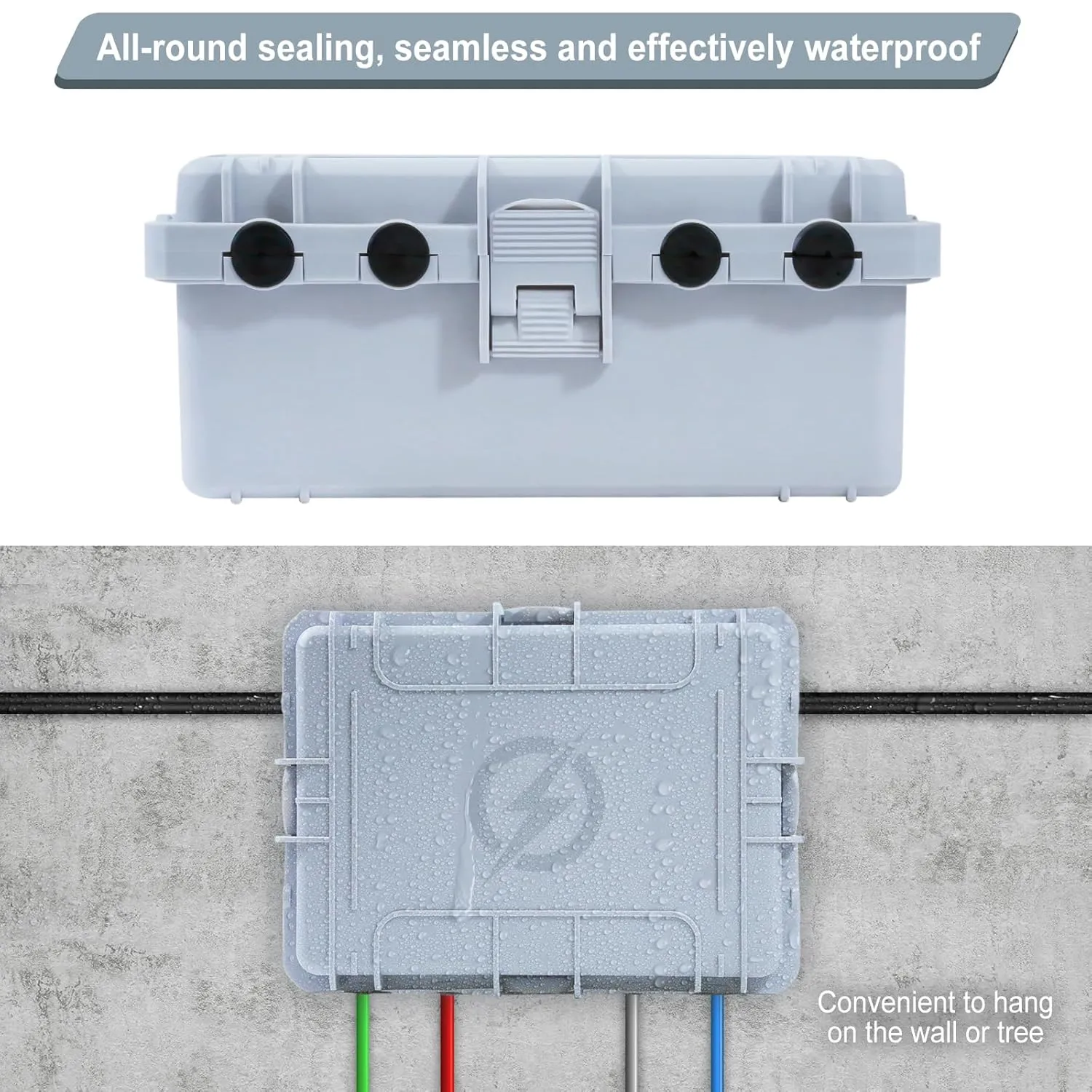 Large Outdoor Electrical Box Waterproof, IP54 Extension Cord Cover Weatherproof Outdoor Outlet Covers, Protect Power Strip, Timer Outlet, Plug, Socket, Holiday Light, Grey (12 x 9X 5 inch)