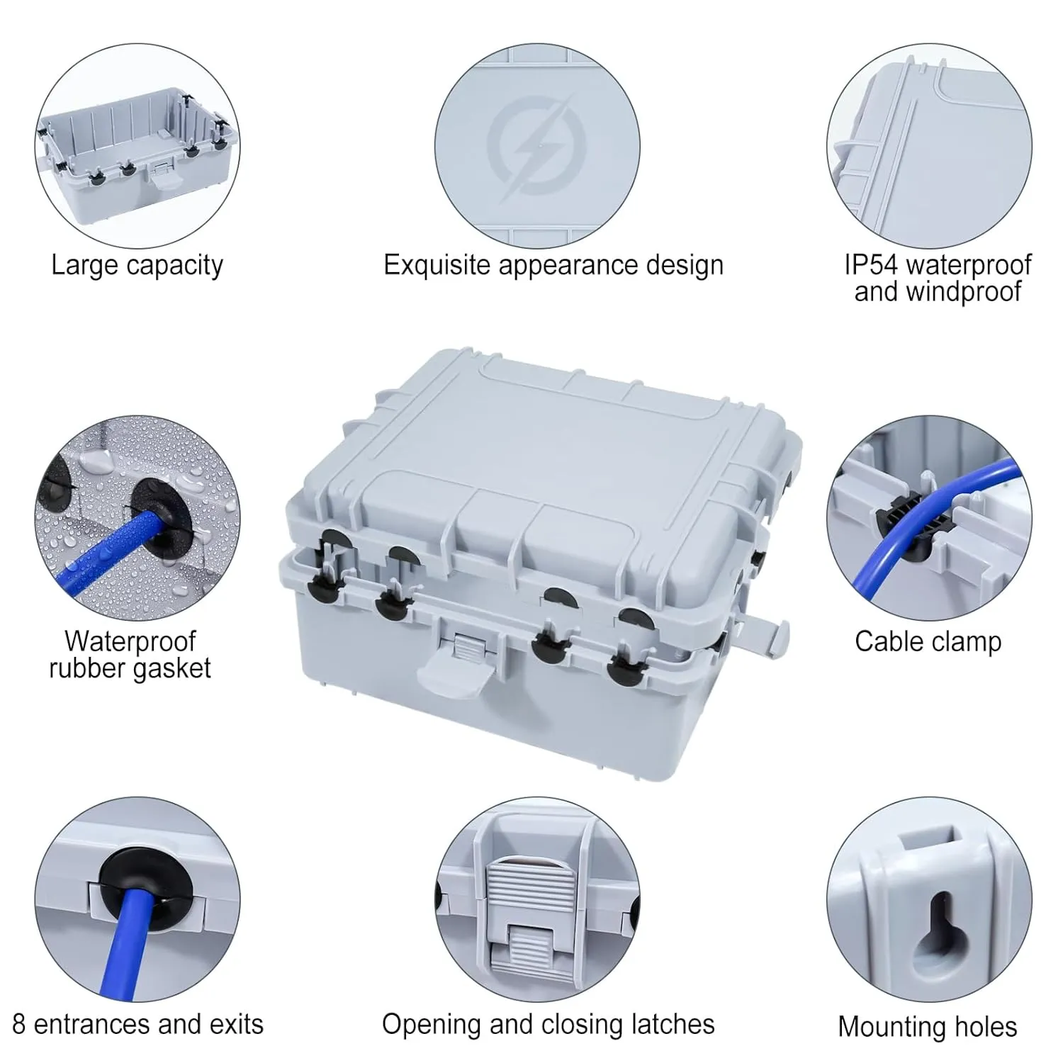 Large Outdoor Electrical Box Waterproof, IP54 Extension Cord Cover Weatherproof Outdoor Outlet Covers, Protect Power Strip, Timer Outlet, Plug, Socket, Holiday Light, Grey (12 x 9X 5 inch)