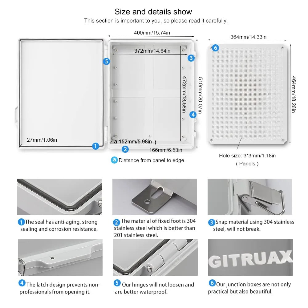 Large Waterproof Electrical Enclosure Box ip67 Outdoor Junction Box Plastic ABS and Project Box (Grey,19.7"×15.8" × 7.9")