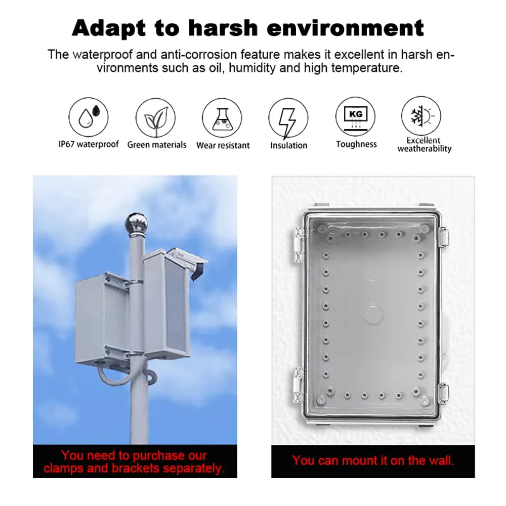 Large Waterproof Electrical Enclosure Box IP67 Outdoor Junction Box Plastic ABS and Project Box (Transparent Cover,15.8"×11.8"×7.1")