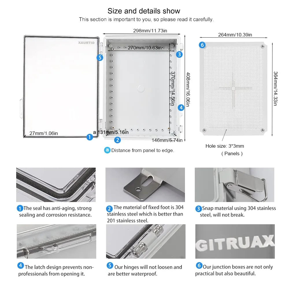 Large Waterproof Electrical Enclosure Box IP67 Outdoor Junction Box Plastic ABS and Project Box (Transparent Cover,15.8"×11.8"×7.1")