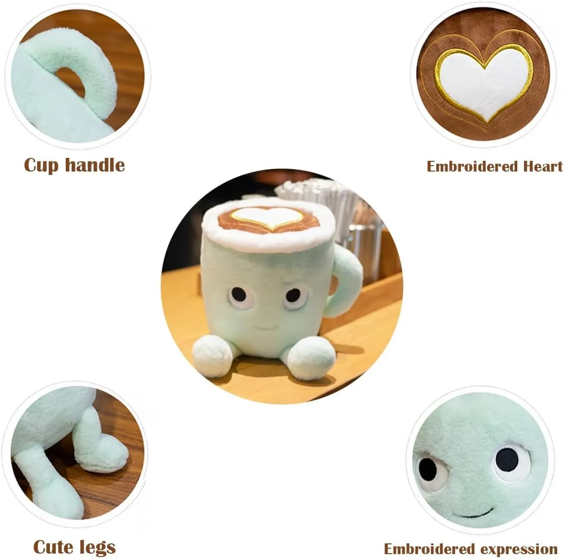 Latte Plush Pillow, 11.8 Inch Coffee Cup Plush Doll Toy, Coffee Food Stuffed Plush, Christmas Birthday Gift for Kids Adults Boys Girls (Green)
