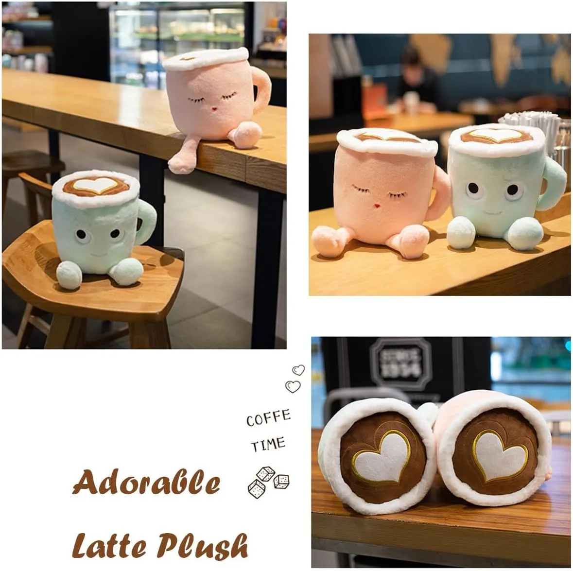 Latte Plush Pillow, 11.8 Inch Coffee Cup Plush Doll Toy, Coffee Food Stuffed Plush, Christmas Birthday Gift for Kids Adults Boys Girls (Green)