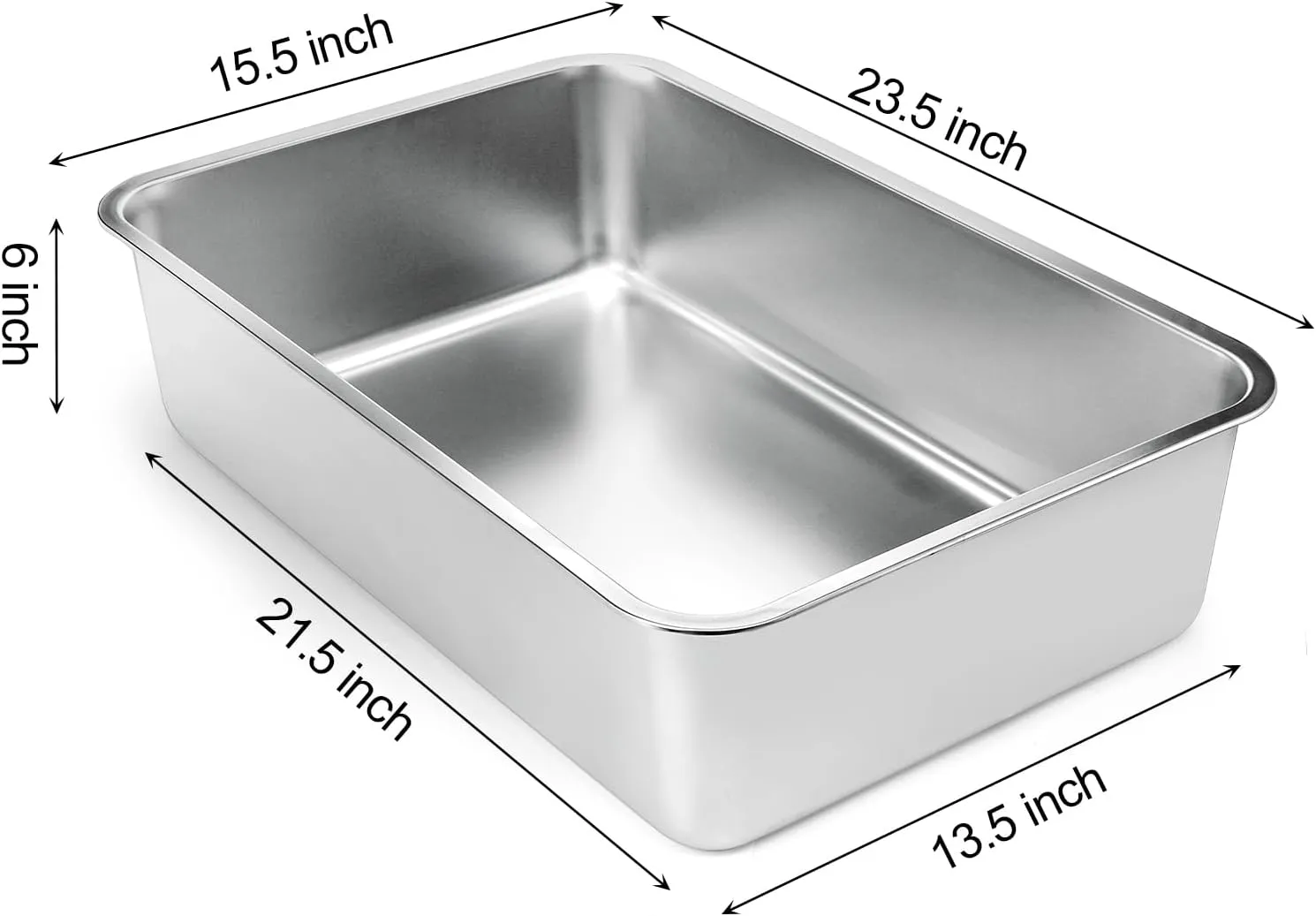Lawei Large Stainless Steel Cat Litter Box - Metal Pan Tray With High Sides for Kitten Rabbit - Easy to Clean Pet Toilet, 23.5x15.5x6 Inch, Non-Stick, Rust-Proof