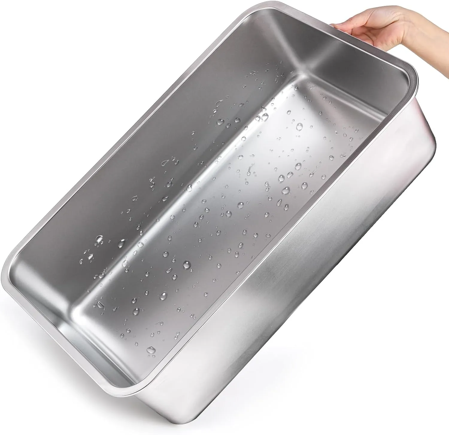 Lawei Large Stainless Steel Cat Litter Box - Metal Pan Tray With High Sides for Kitten Rabbit - Easy to Clean Pet Toilet, 23.5x15.5x6 Inch, Non-Stick, Rust-Proof