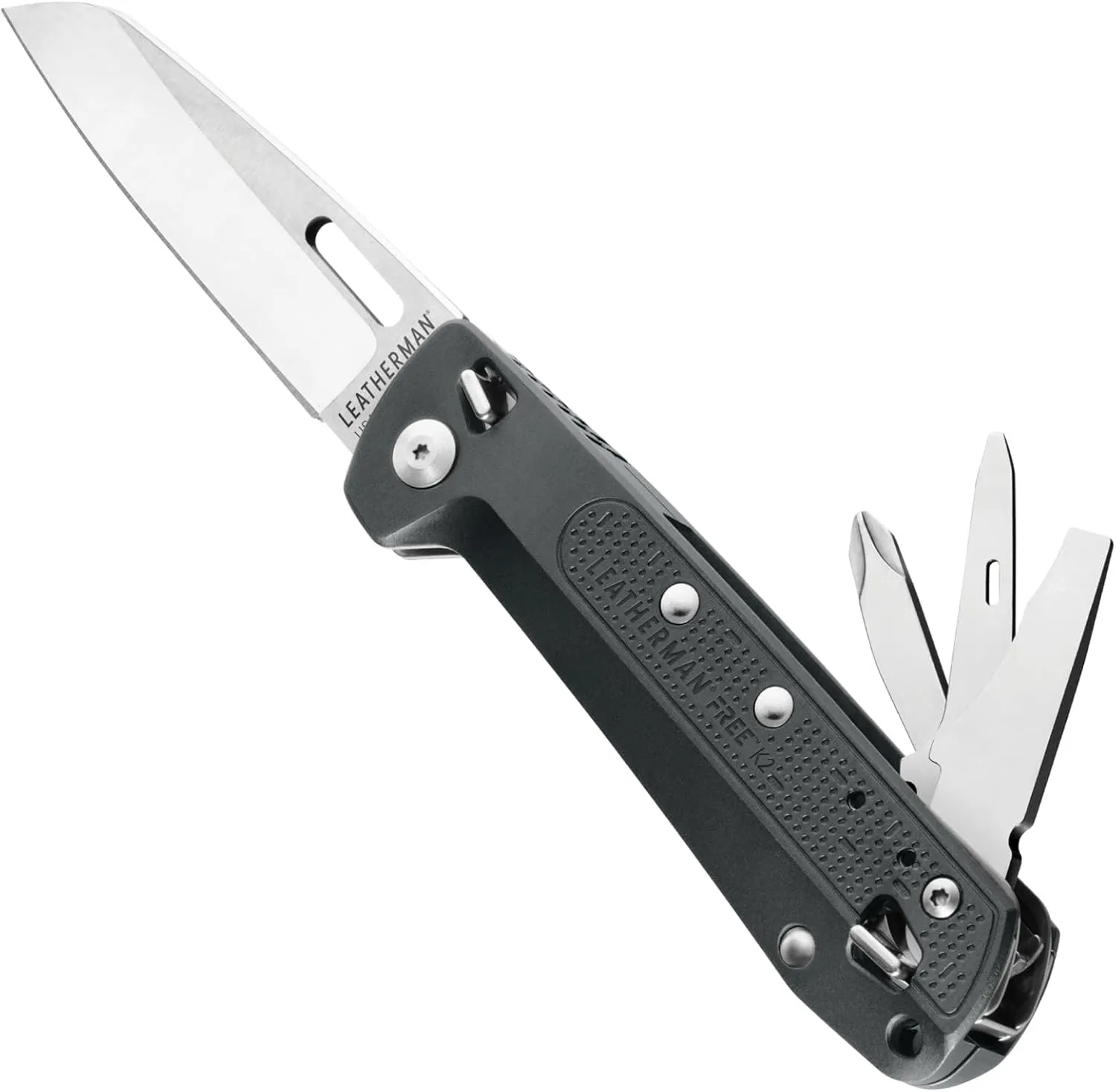 LEATHERMAN, FREE K2, Folding Pocketknife, 8-in-1 Multi-tool for Everyday Carry (EDC), Home & Outdoors, Made in USA, Gray (K2)