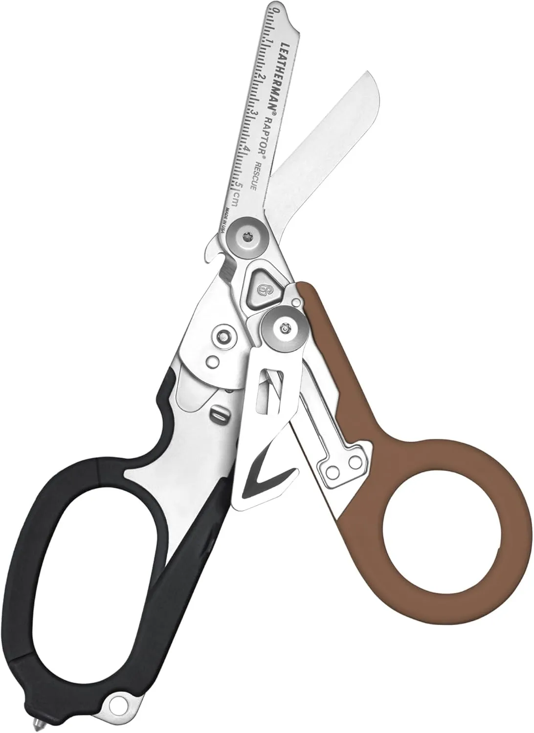 LEATHERMAN, Raptor Rescue, 6-in-1 Heavy-Duty Emergency/Trauma Shears with Carbide Glass Breaker & Strap Cutter, Made in the USA, Utility Holster Included, Coyote Tan/Black, With Utility Holster