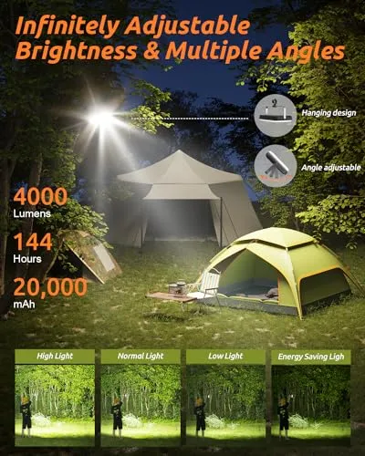 LED Camping Lantern Rechargeable 4000LM,20000mAh Portable Camping Lights