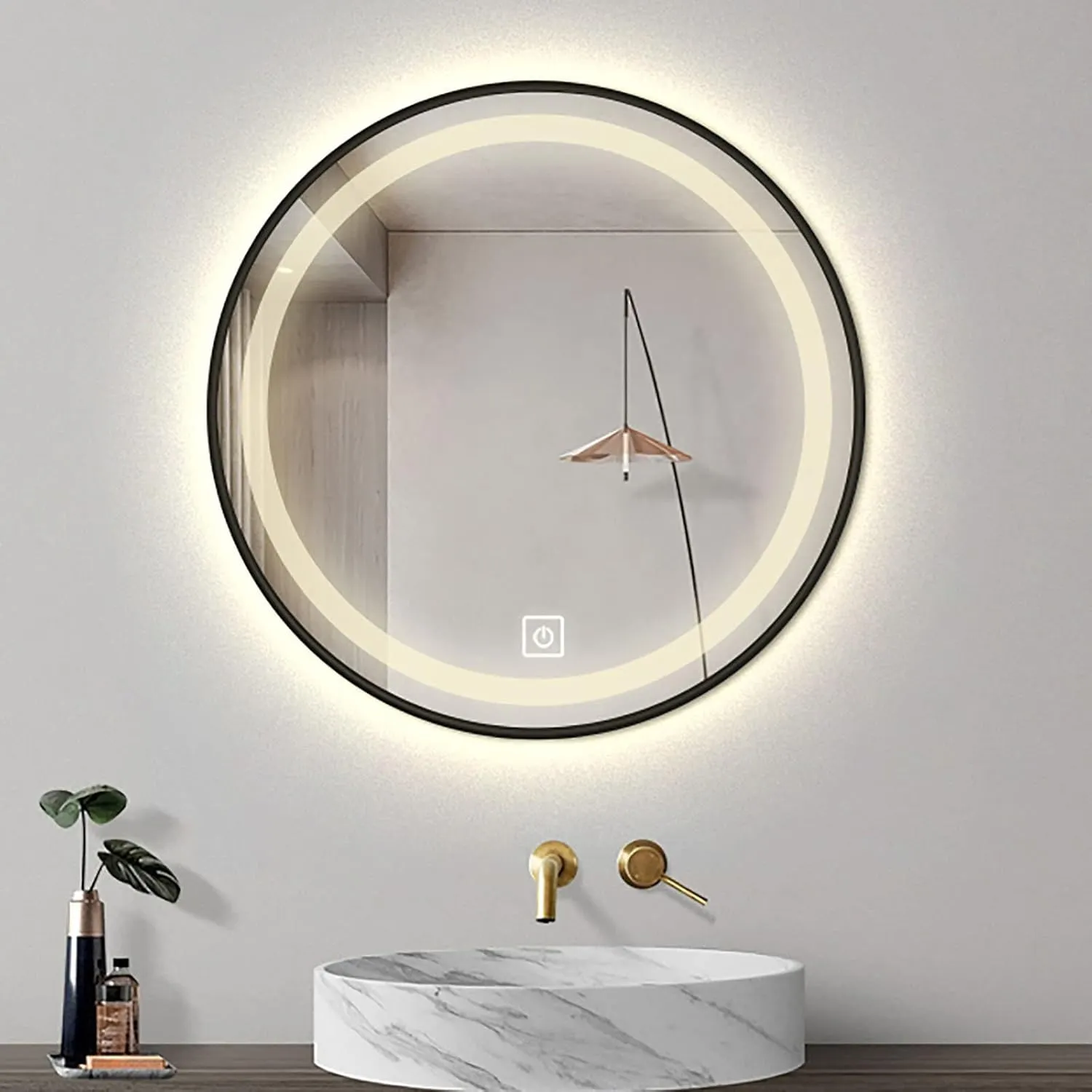 LED Circle Mirrors with Lights，Smart 3 Color，Smart Touch Button ，IP54 Waterproof，Shatterproof，Round Lighted，Circle Makeup Mirror，apply toHallway，Apartment，Bedroom ，Entryway ( Color : Neutral light , S