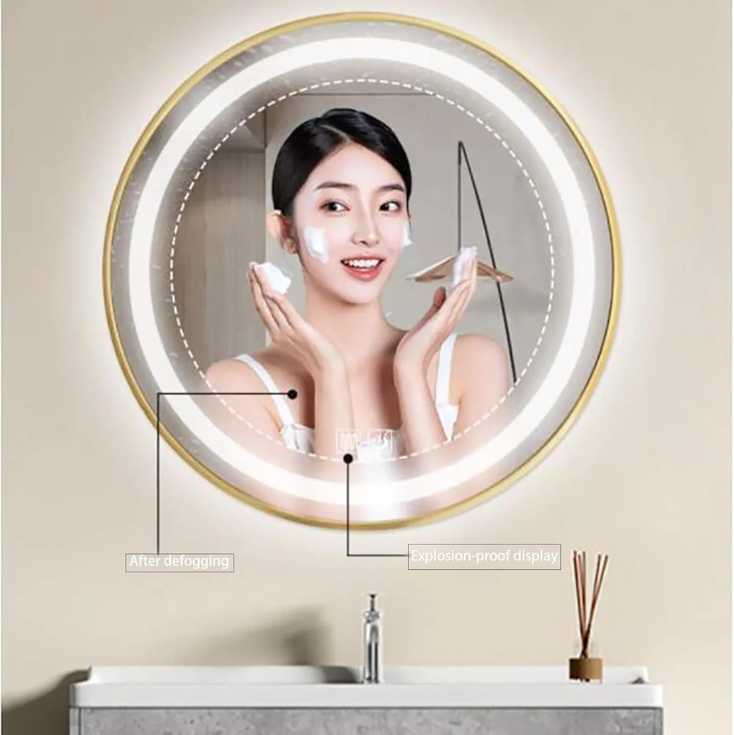 LED Circle Mirrors with Lights，Smart 3 Color，Smart Touch Button ，IP54 Waterproof，Shatterproof，Round Lighted，Circle Makeup Mirror，apply toHallway，Apartment，Bedroom ，Entryway ( Color : Neutral light , S