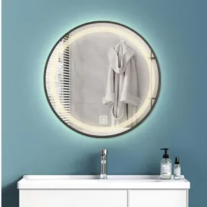LED Circle Mirrors with Lights，Smart 3 Color，Smart Touch Button ，IP54 Waterproof，Shatterproof，Round Lighted，Circle Makeup Mirror，apply toHallway，Apartment，Bedroom ，Entryway ( Color : Neutral light , S