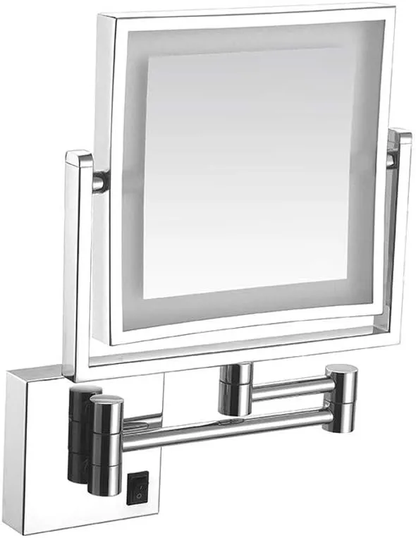 LED Light Up Mirror USB Charging Makeup Mirror Double Side Magnifying Mirror 3X Magnification Extending Folding Chrome Finish Square Silver