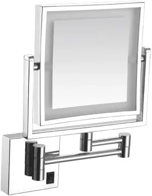 LED Light Up Mirror USB Charging Makeup Mirror Double Side Magnifying Mirror 3X Magnification Extending Folding Chrome Finish Square Silver