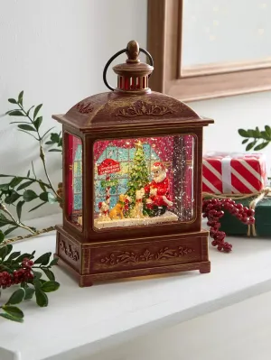 LED Liquid Musical Santa and Dog Lantern Christmas Decoration