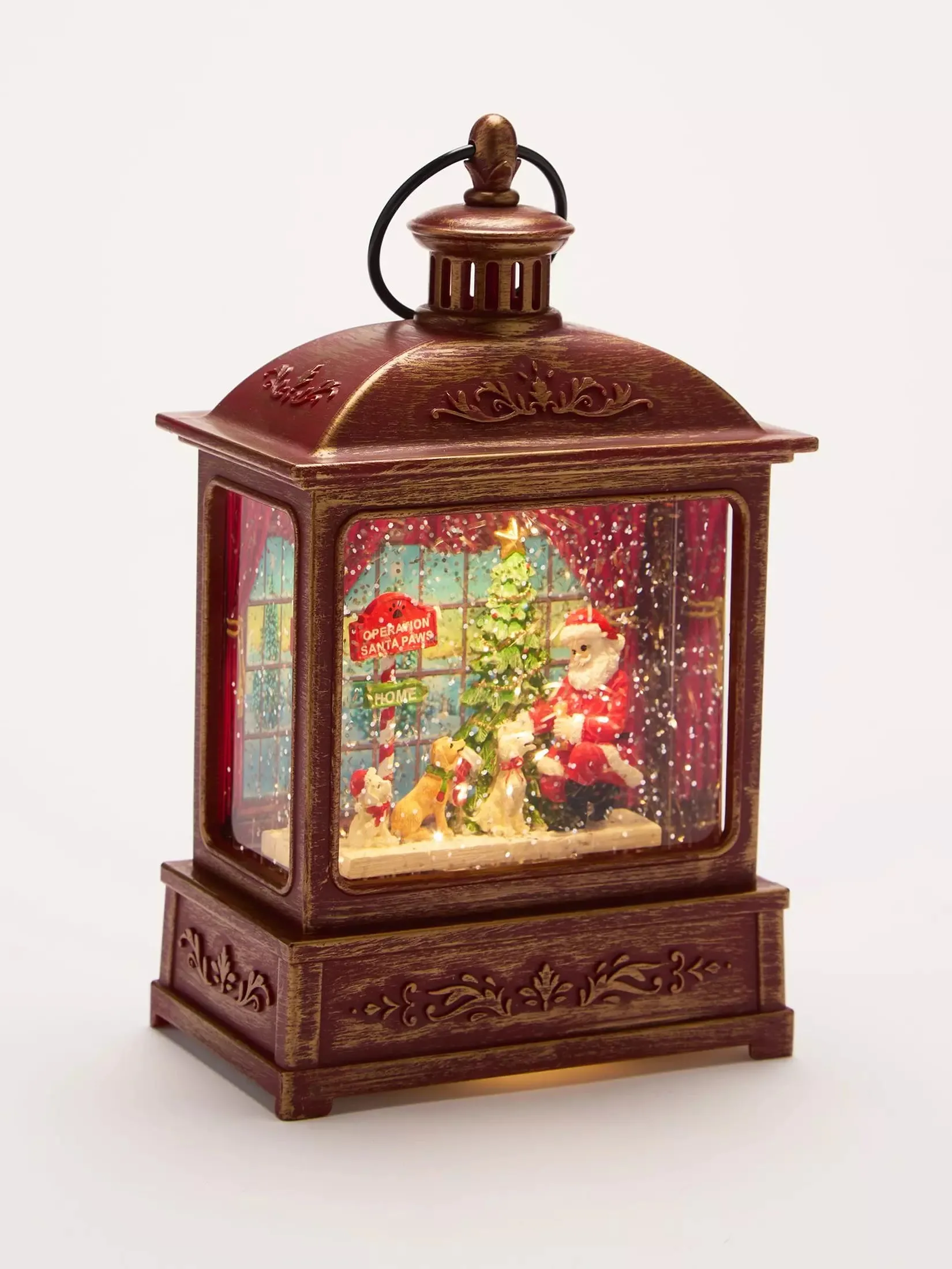 LED Liquid Musical Santa and Dog Lantern Christmas Decoration