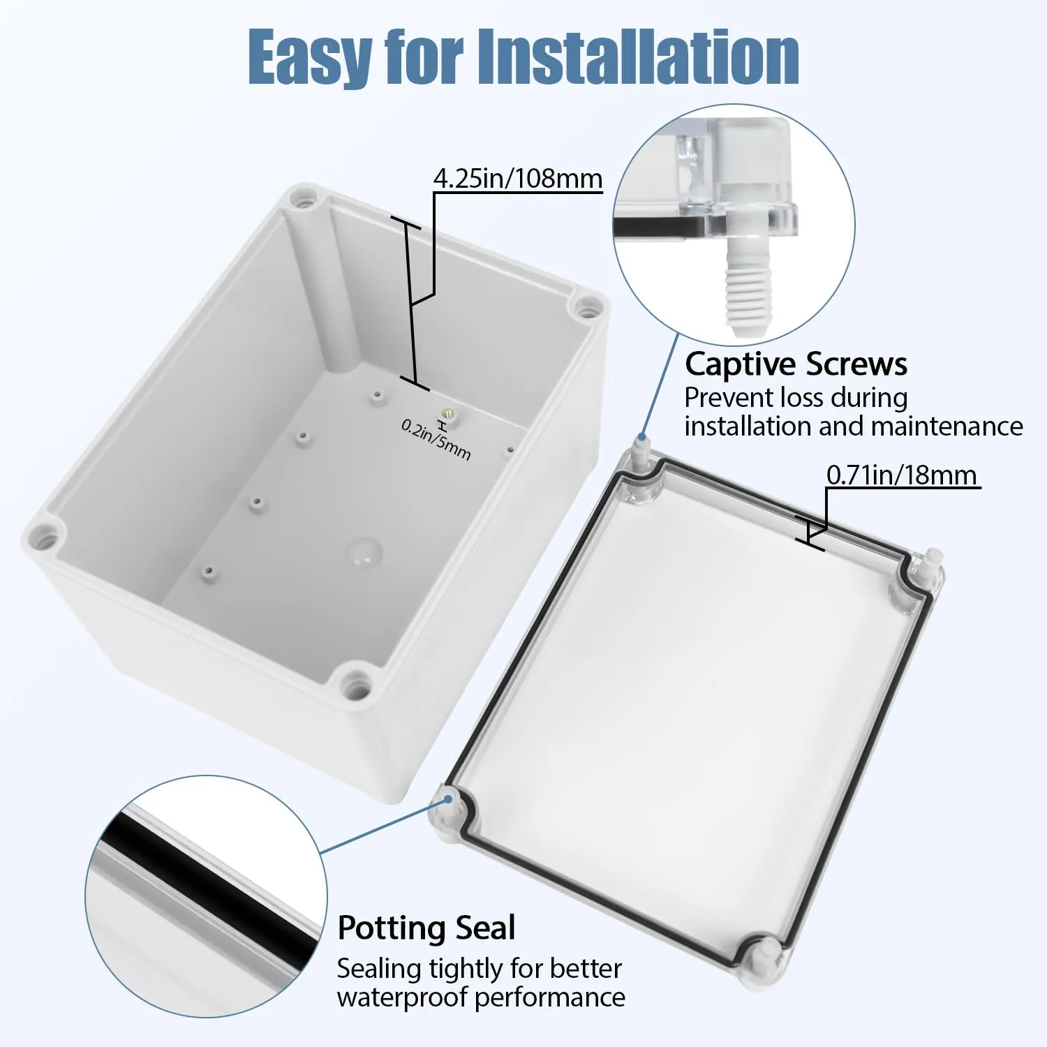 LeMotech Junction Box IP67 Waterproof Dustproof Electrical Box Project Box DIY Enclosure Gray with Transparent Clear Cover, External Size 7.9x5.9x5.1in (200x150x130mm)