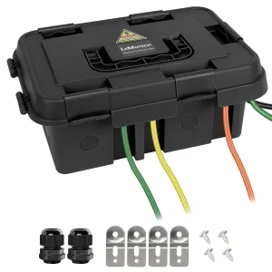 LeMotech Outdoor Electrical Box, Large IP55 Waterproof Connection Box with Handle, Extension Cord Cover w/8 Cable Seal Entry,for Outlet,Pool Pump,Timer,Power Strips,Holiday Light Decoration, Black