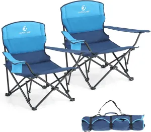 LET'S CAMP Folding Camping Chair 2 Pack Low Chair Quad Portable Chair with Cup Holder Steel Frame Collapsible Chair for Outdoor,250LBS