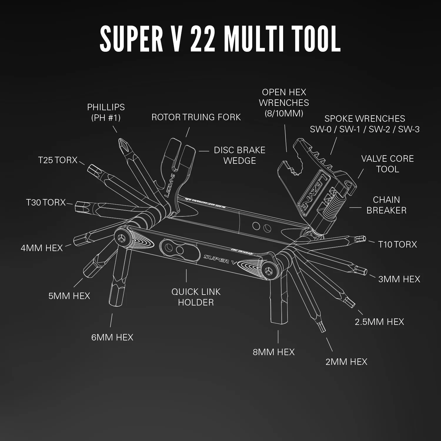 Lezyne Super V22 Bicycle Multi-Tool, Black Anti-Corrosion Technology