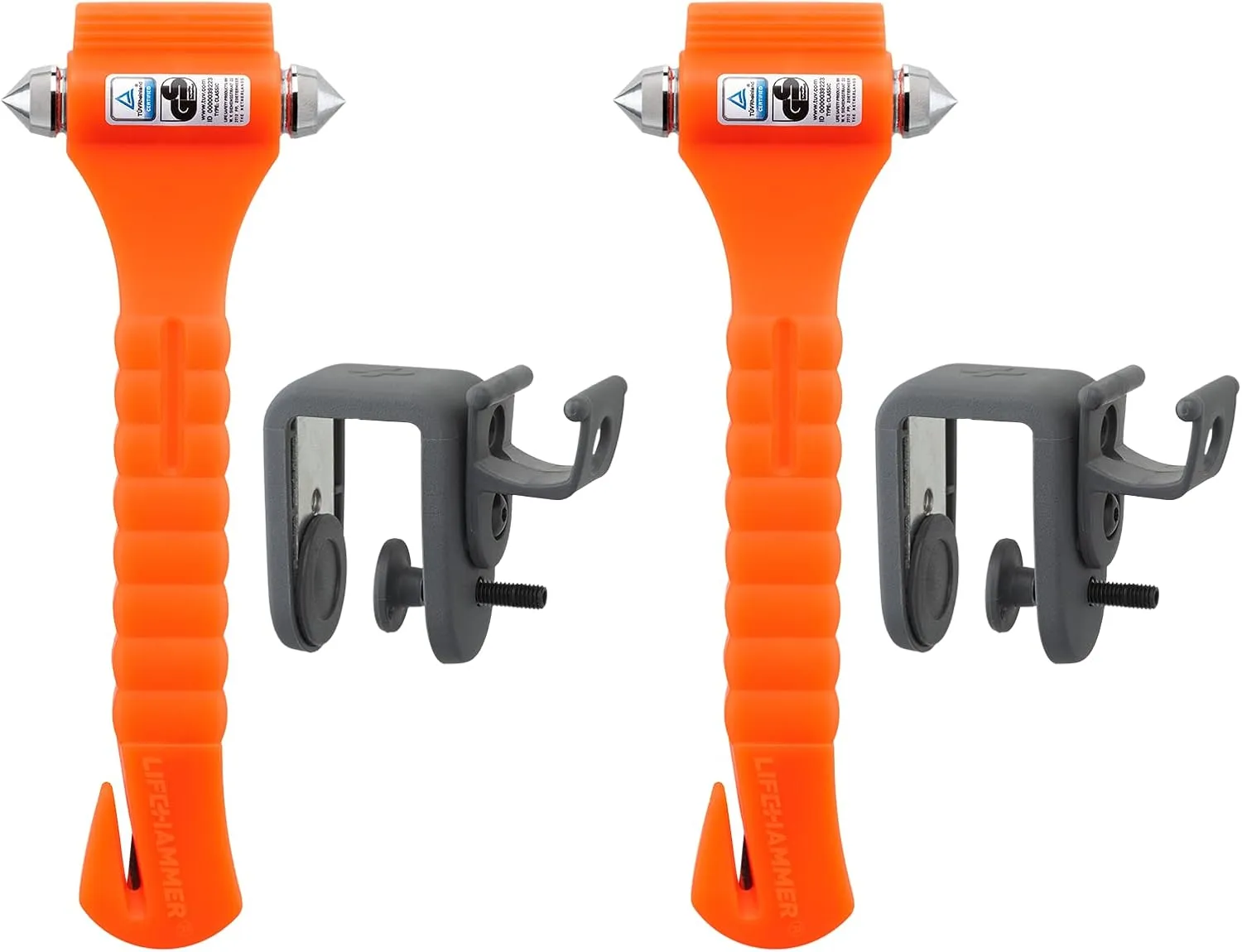 LifeHammer Brand Car Safety Hammer, The Original Emergency Escape and Rescue Tool with Seatbelt Cutter, Made in The Netherlands, Orange (2-Pack)