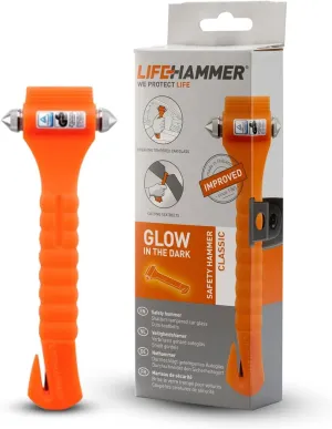 Lifehammer Brand Safety Hammer, the Original Emergency Escape and Rescue Tool with Seatbelt Cutter, Made in the Netherlands, Glow Orange
