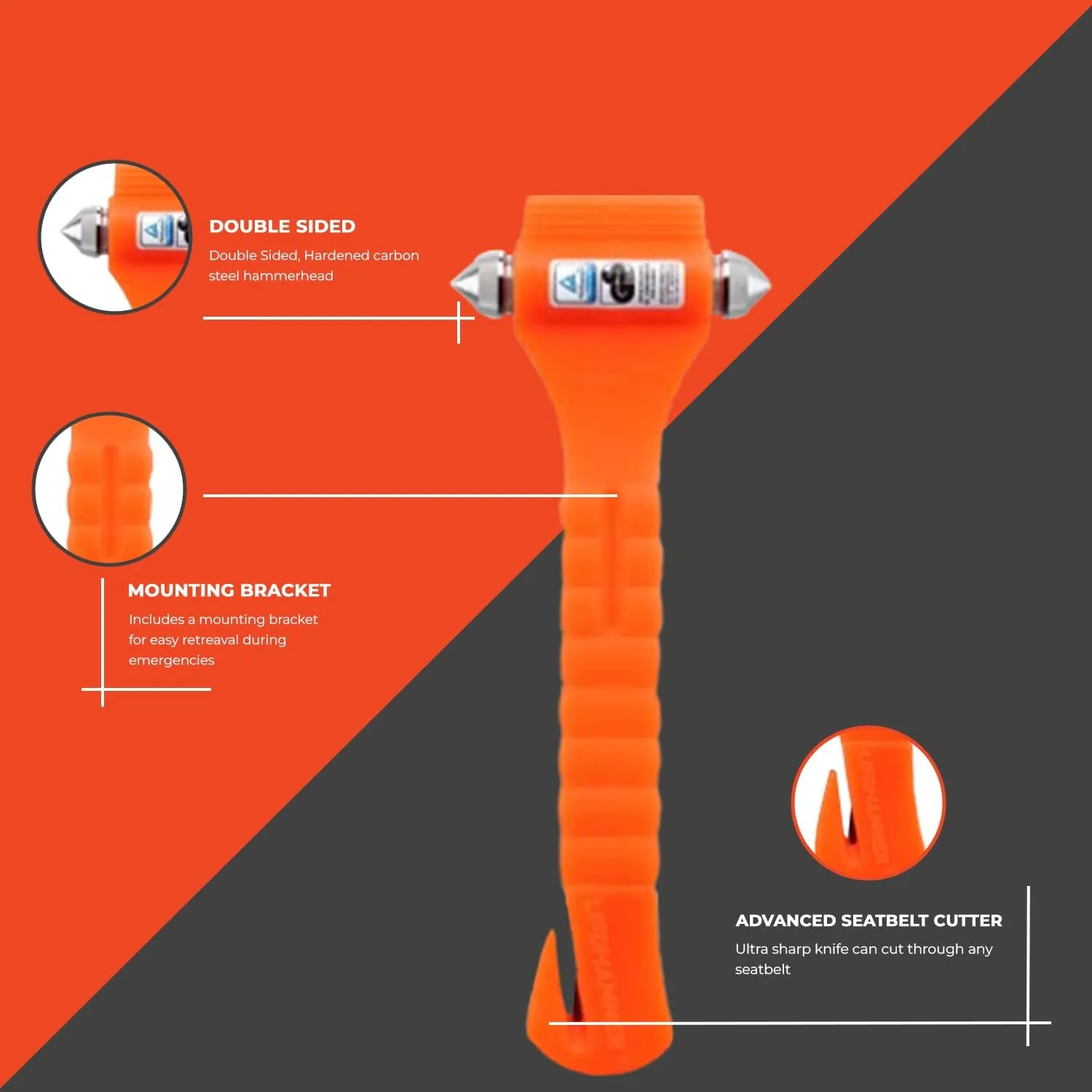 Lifehammer Brand Safety Hammer, the Original Emergency Escape and Rescue Tool with Seatbelt Cutter, Made in the Netherlands, Glow Orange