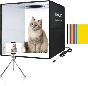 Lightbox, PULUZ 15.8"/40cm Photo Studio Light Box,Adjustable Brightness Portable Picture Box with Led Lights and 12 Colors Photography Backdrops, Light Box for Product Photography
