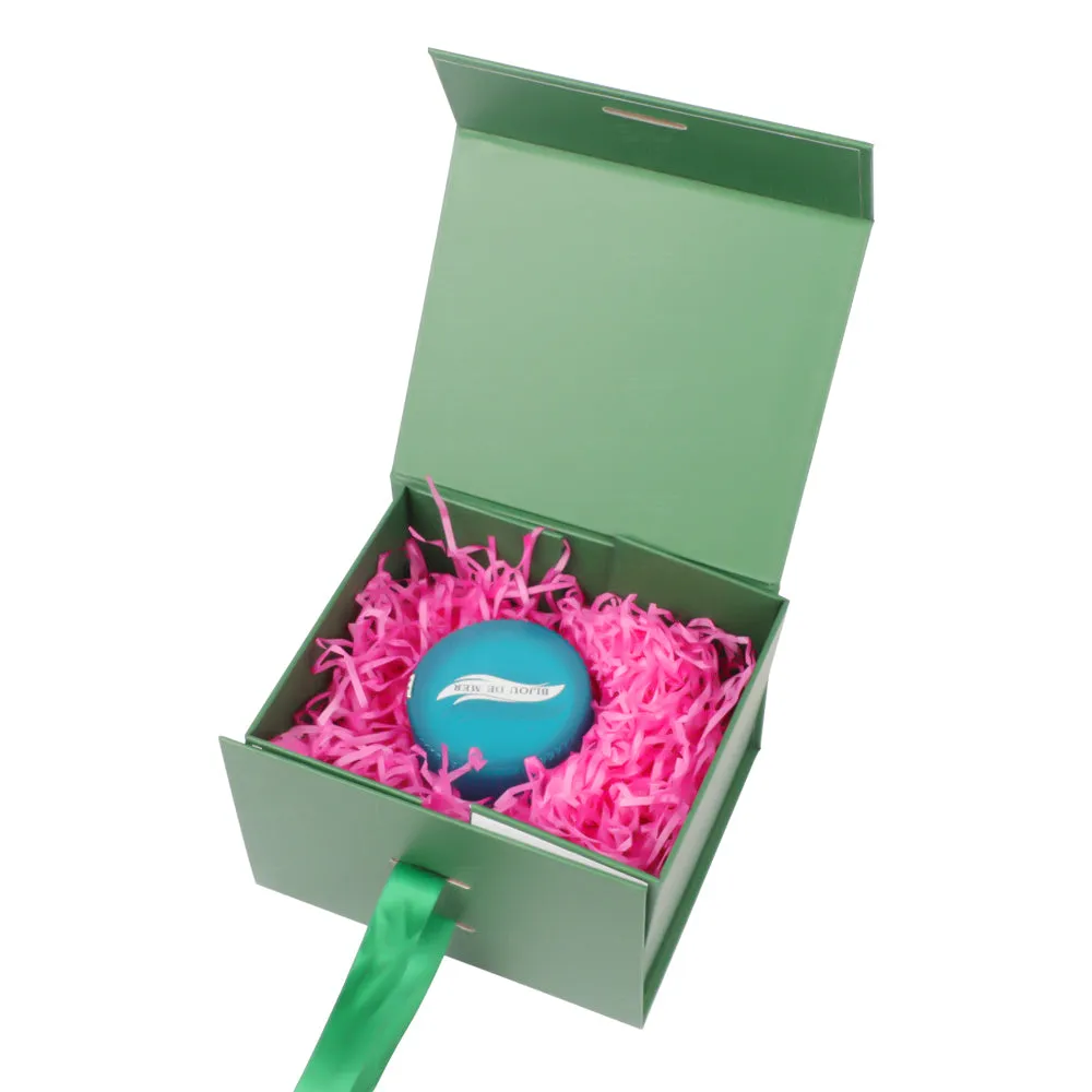 Lionwrapack Green Foldable Rigid Magnetic Closure Skincare Gift Box With Ribbon