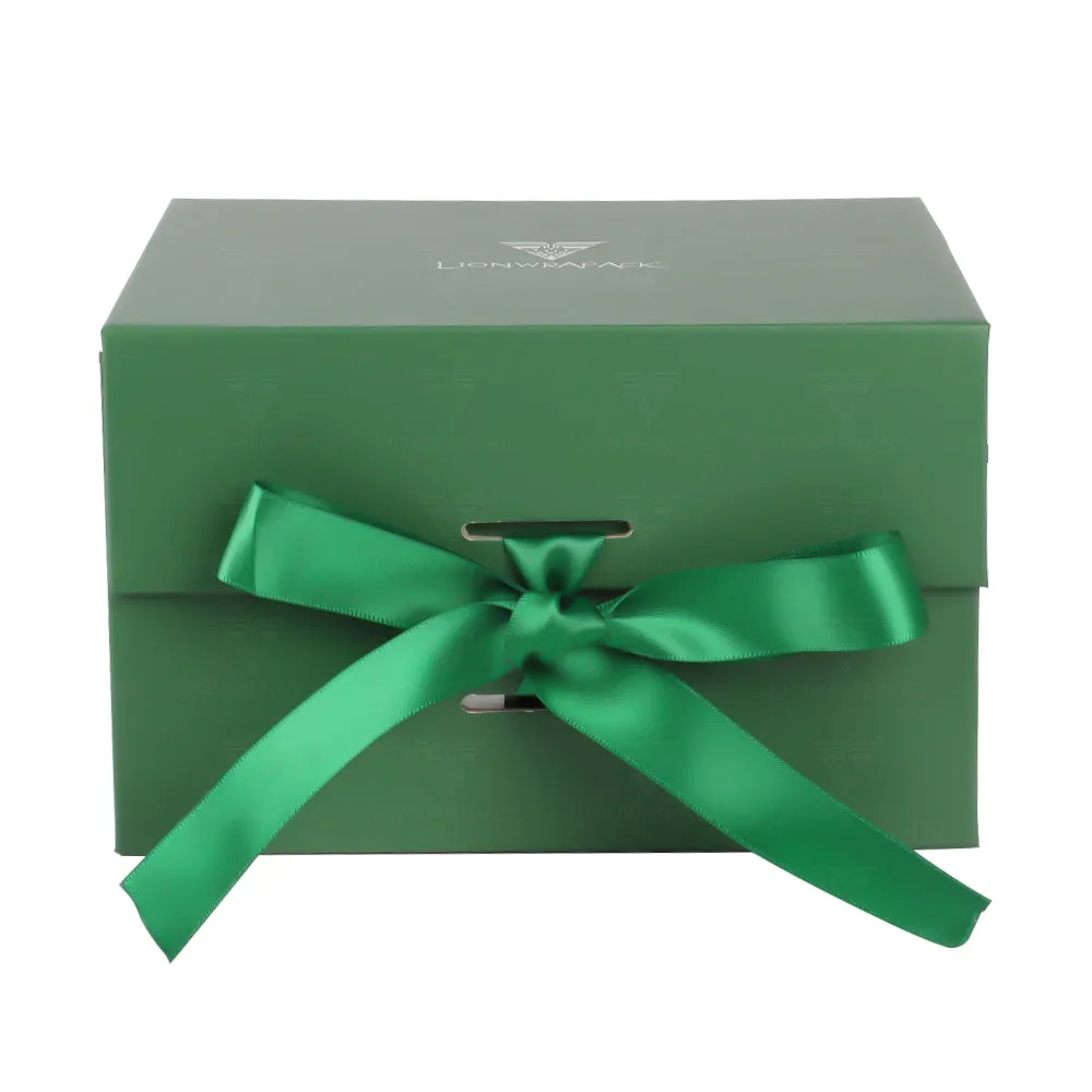 Lionwrapack Green Foldable Rigid Magnetic Closure Skincare Gift Box With Ribbon