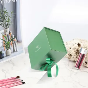 Lionwrapack Green Foldable Rigid Magnetic Closure Skincare Gift Box With Ribbon