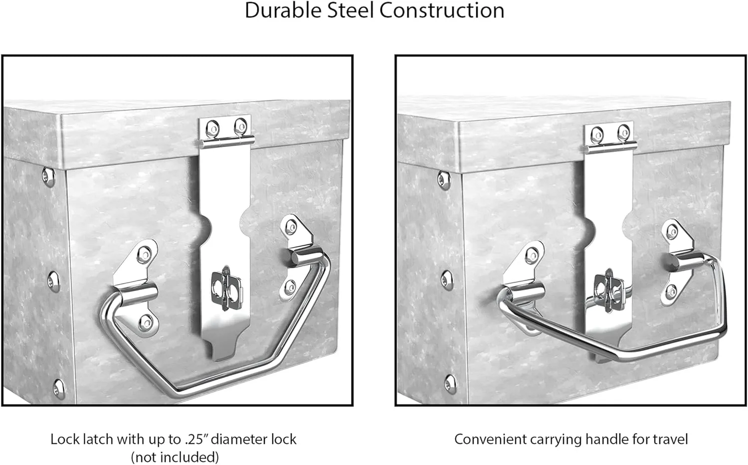 Lock Box with Folding Handle - Durable Metal Storage Chest with Stackable Design to Secure Valuables, Cash, Jewelry, and Weapons by Stalwart (Silver)