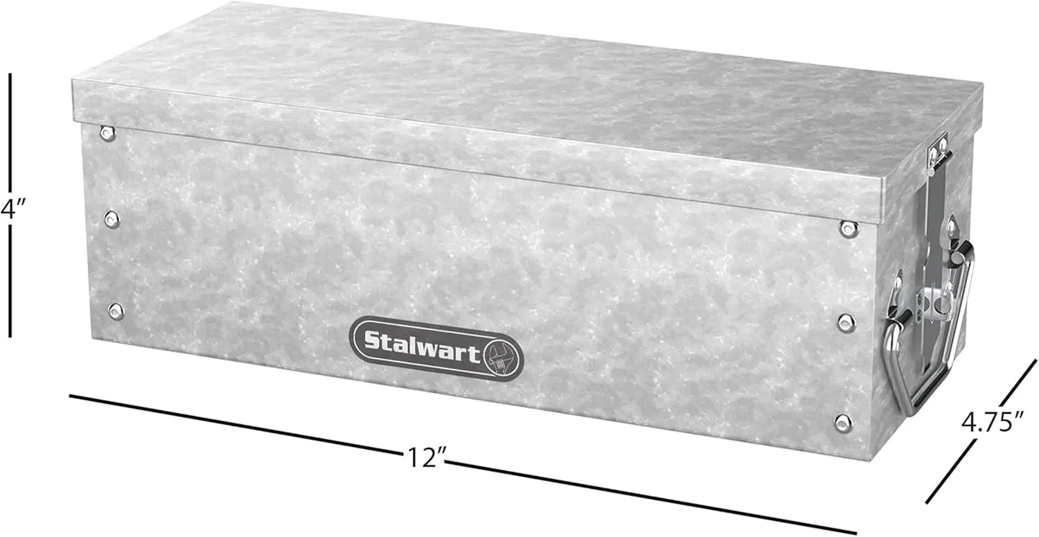 Lock Box with Folding Handle - Durable Metal Storage Chest with Stackable Design to Secure Valuables, Cash, Jewelry, and Weapons by Stalwart (Silver)