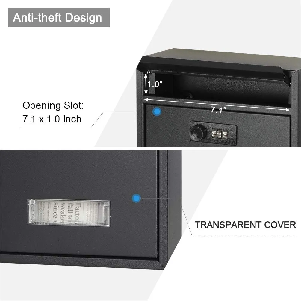 Lockable Mailboxes with Combination,safes,Outdoor Wall Mounted Mail Box with Large Capacity,12.6 x 8.46 x 3.35 Inch, Black (Medium, Black with Combination Lock)