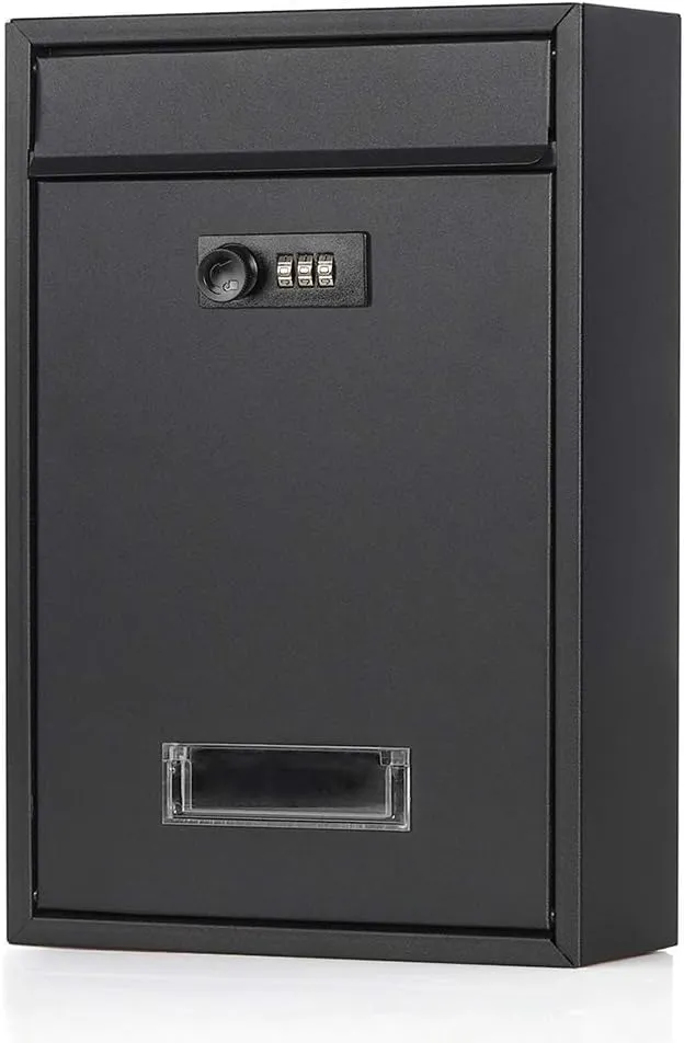 Lockable Mailboxes with Combination,safes,Outdoor Wall Mounted Mail Box with Large Capacity,12.6 x 8.46 x 3.35 Inch, Black (Medium, Black with Combination Lock)