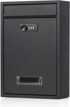Lockable Mailboxes with Combination,safes,Outdoor Wall Mounted Mail Box with Large Capacity,12.6 x 8.46 x 3.35 Inch, Black (Medium, Black with Combination Lock)