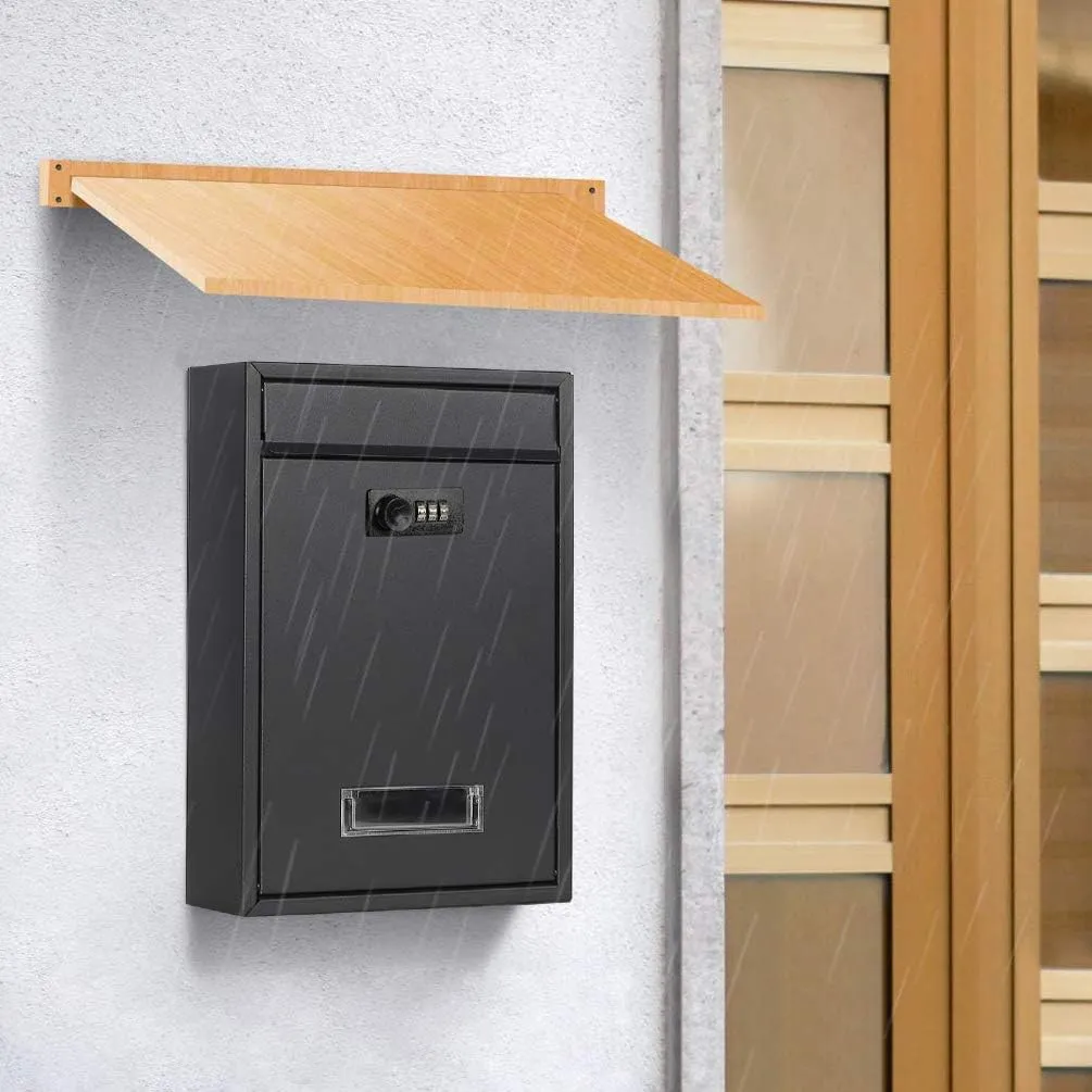 Lockable Mailboxes with Combination,safes,Outdoor Wall Mounted Mail Box with Large Capacity,12.6 x 8.46 x 3.35 Inch, Black (Medium, Black with Combination Lock)