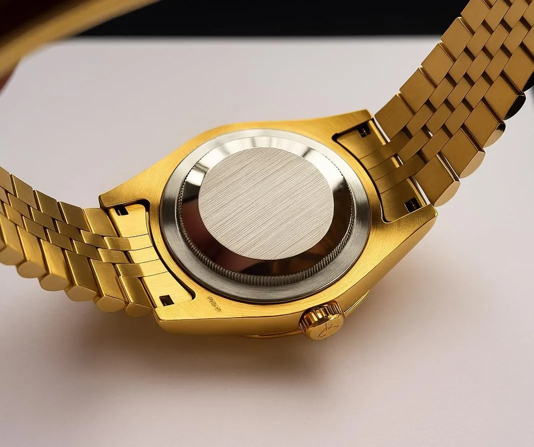 LOREO Mens Quartz Gold Watch Diamond Dial Stainless Steel Bracelet Sapphire Glass Dress Classic Date Waterproof Watches