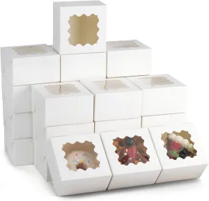 LotFancy 60pcs Small White Cookie Boxes, 4x4x2.5 Inches, Bakery Boxes with Window, for Mini Cake, Dessert, Macarons, Chocolates Donuts, Treats, Pastries