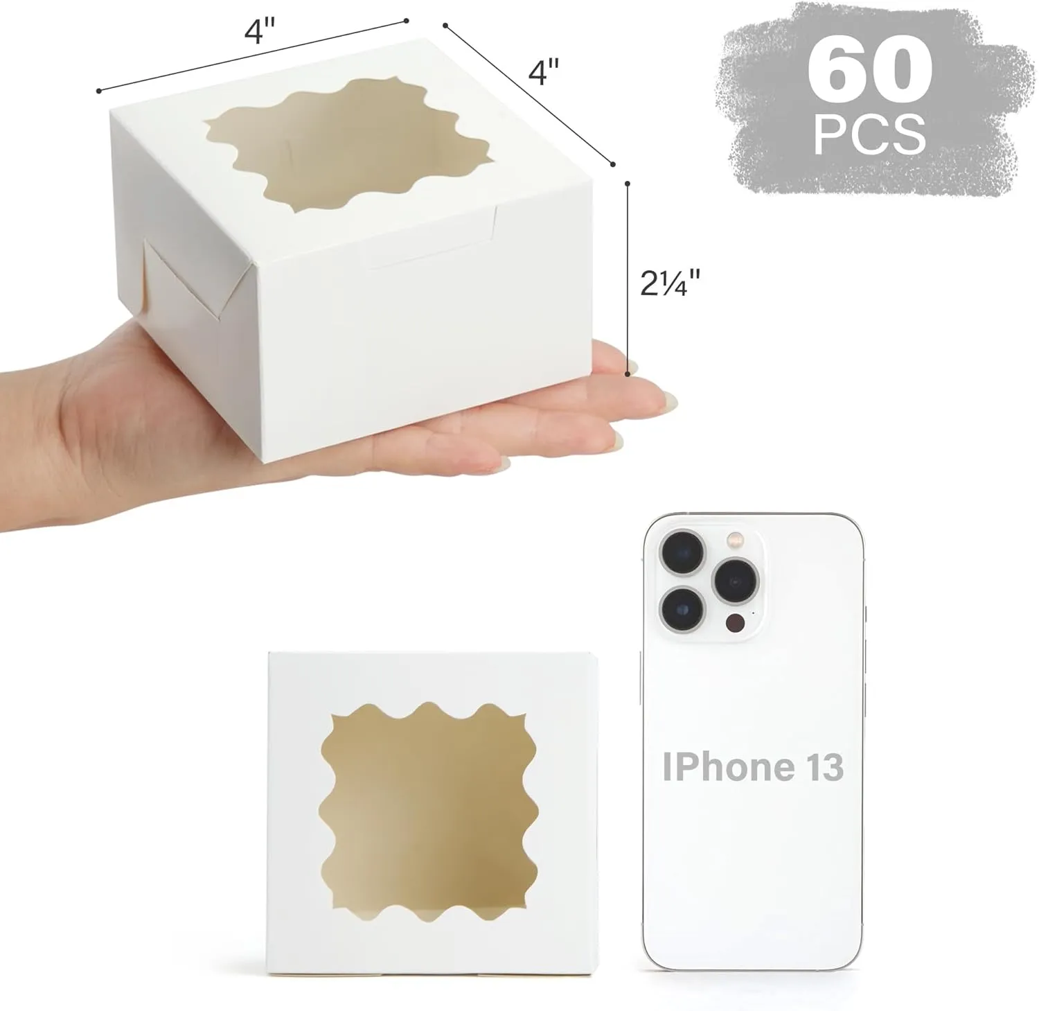 LotFancy 60pcs Small White Cookie Boxes, 4x4x2.5 Inches, Bakery Boxes with Window, for Mini Cake, Dessert, Macarons, Chocolates Donuts, Treats, Pastries