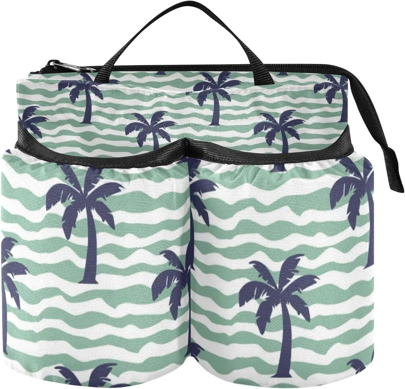 Luggage Cup Holder for Suitcases - Free Hands Travel Drink Caddy With Handle - Portable Bag Carrier - Beach Coconut Tree Design