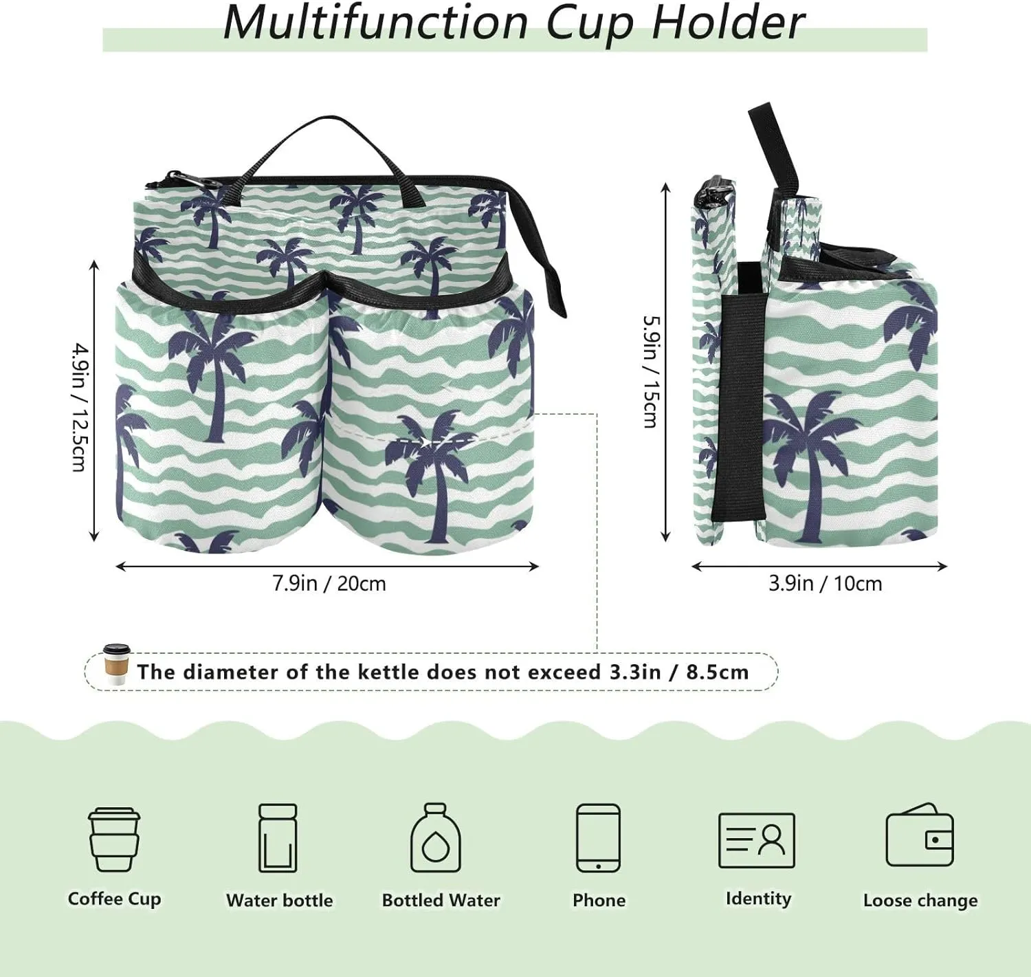 Luggage Cup Holder for Suitcases - Free Hands Travel Drink Caddy With Handle - Portable Bag Carrier - Beach Coconut Tree Design