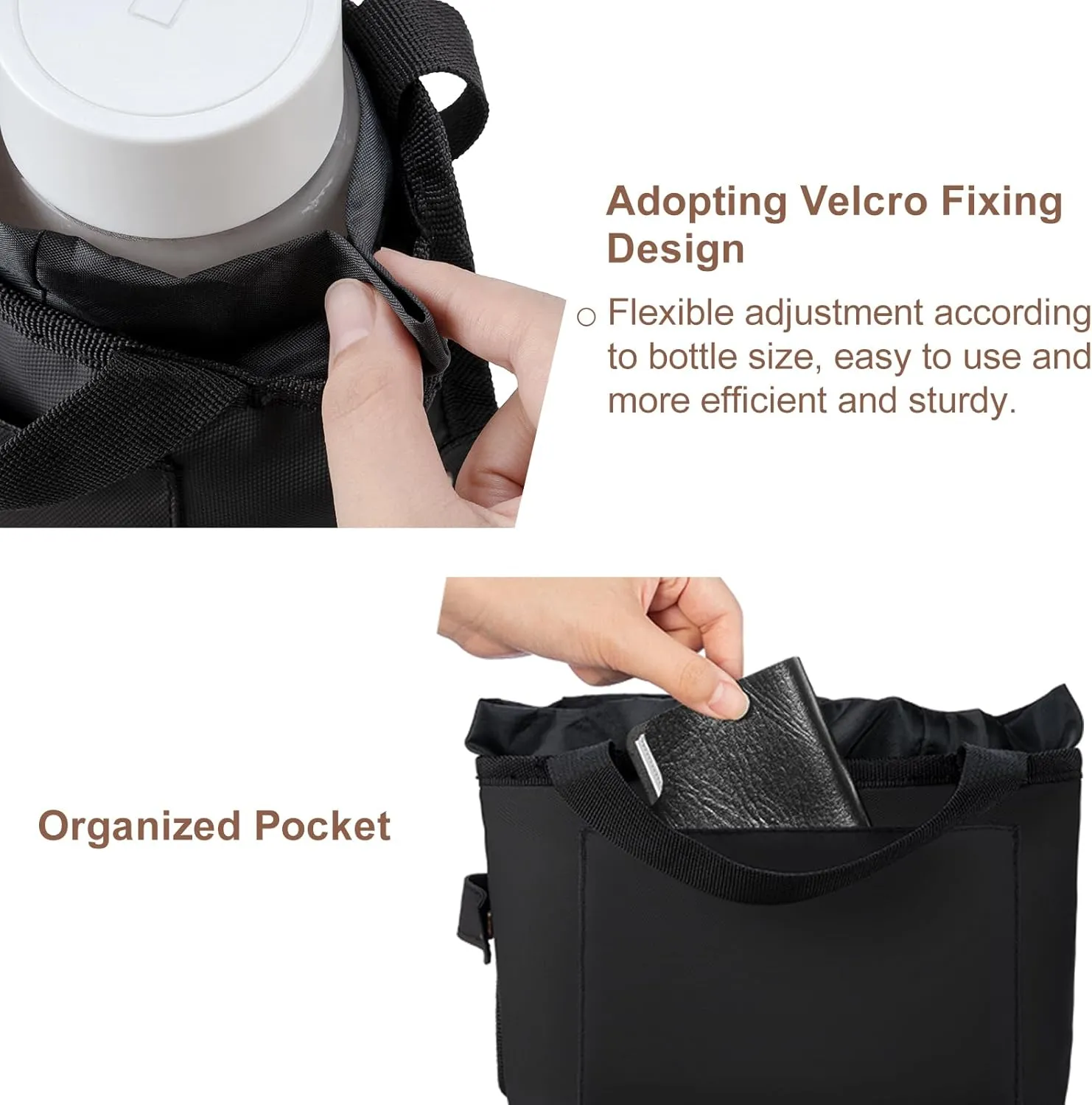 Luggage Drink Caddy - Multifunctional Travel Cup Holder - Fits Suitcase Handles, Also, Automotive and Stroller Cup Holder, Travel Accessories (Black)